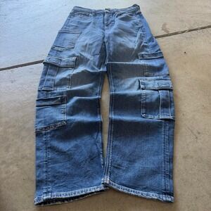 30x30 Blue Baggy Wide Leg Cargo Jeans Y2K Grunge 2000s Vintage
